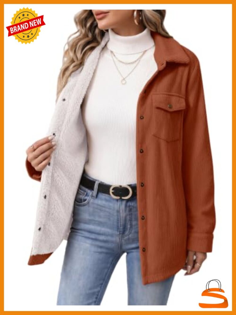 Womens Corduroy Shacket Fleece Lined Snap Front Casual Fall Jacket
